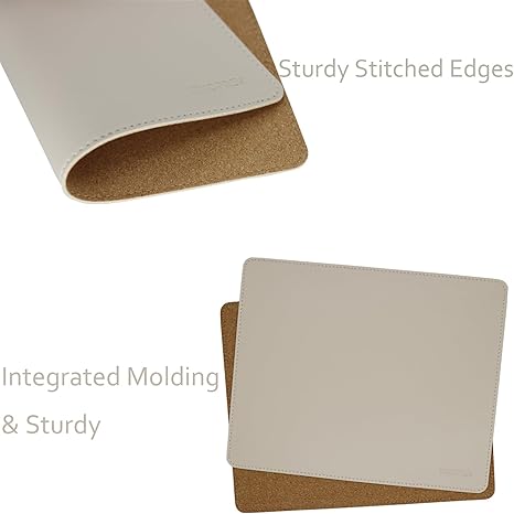 Leather Mouse Pad - Wood Mouse Pads with Stitched Edge,PU Non-Slip Mouse Mat,Double Side Mousepad,Waterproof Gaming Mouse Pad for Desk,Laptop,Office & Home,10.2" x 8.3",1 Pack (Beige)