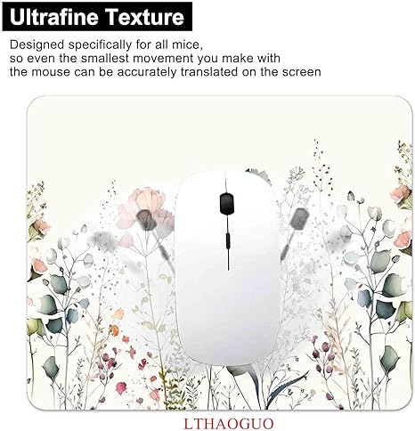 Mouse Pad, Beige Boho Mousepad, White Small Mouse Pad with Design, Cute Minimalist Flowers Mouse Pads, Esthetics Computer Laptop Mouse Mat for Desk, Gift for Women, 9.5 x7.9 inch