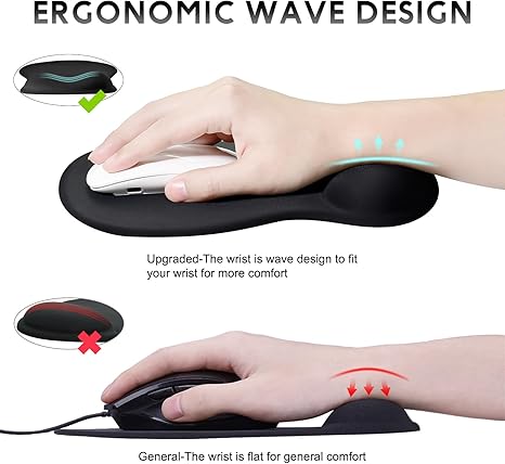 Gel Wrist Rest Mouse Pad Ergonomic Office Mousepad with Wrist Support-Non-Slip, Design Desk Accessories Mat for Home Game Decor School Office Wave Black