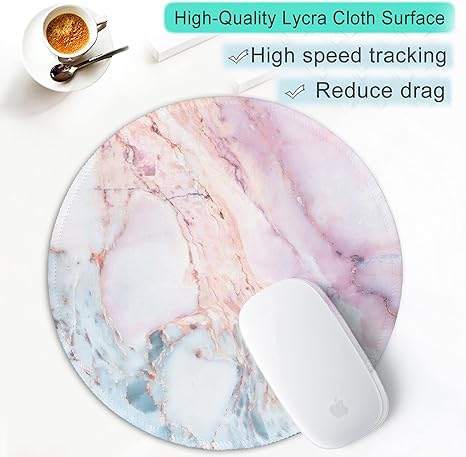 Marble Round Mouse Pad Pink Marble Customized Premium-Textured Washable Desktop Protection Mouse Mat with Non-Slip Rubber Base 7.87×7.87×0.12 inches, Pink Marble