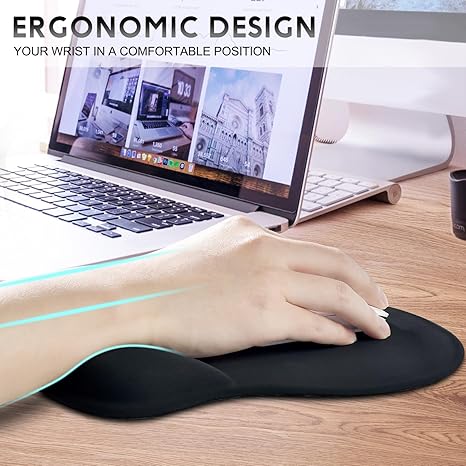 Gel Wrist Rest Mouse Pad Ergonomic Office Mousepad with Wrist Support-Non-Slip, Design Desk Accessories Mat for Home Game Decor School Office Wave Black