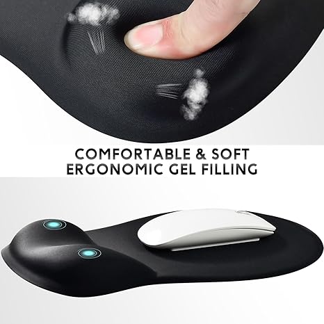 Gel Wrist Rest Mouse Pad Ergonomic Office Mousepad with Wrist Support-Non-Slip, Design Desk Accessories Mat for Home Game Decor School Office Wave Black