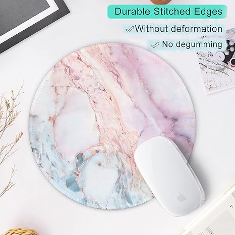 Marble Round Mouse Pad Pink Marble Customized Premium-Textured Washable Desktop Protection Mouse Mat with Non-Slip Rubber Base 7.87×7.87×0.12 inches, Pink Marble