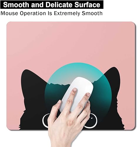Cute Kitten Mouse Pad, Cat Mouse Pad for Kids Girls, Pink Kawai Mouse Pad, Anti-Slip Rubber Mousepad for Computer & Laptop, 9.5x7.9 inch, Black Cat