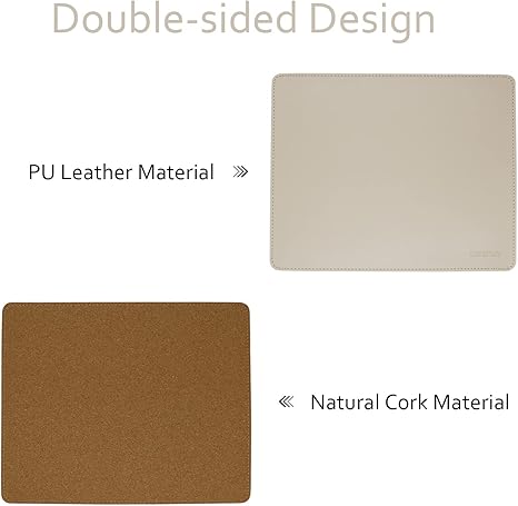 Leather Mouse Pad - Wood Mouse Pads with Stitched Edge,PU Non-Slip Mouse Mat,Double Side Mousepad,Waterproof Gaming Mouse Pad for Desk,Laptop,Office & Home,10.2" x 8.3",1 Pack (Beige)