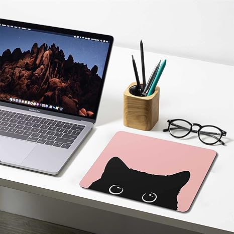 Cute Kitten Mouse Pad, Cat Mouse Pad for Kids Girls, Pink Kawai Mouse Pad, Anti-Slip Rubber Mousepad for Computer & Laptop, 9.5x7.9 inch, Black Cat