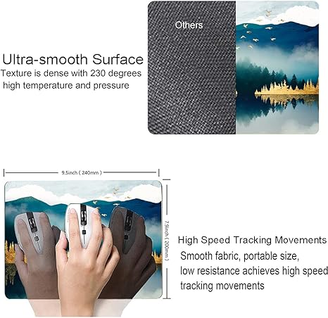 Landscape Mouse Mat, Waterproof Non Slip Rubber Base Mouse Pad for Office Laptop, 9.5"x7.9"x0.12" Inch