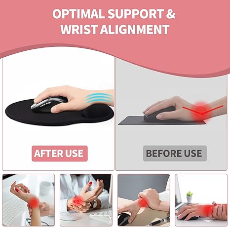 Mouse Pad with Wrist Rest, Comfortable Computer Mousepad with Gel Wrist Support Smooth Surface and Non-Slip PU Base for Pain Relief, Laptop, Office & Home (Rose)