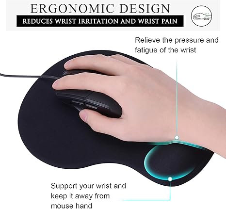 Mouse Pad, 2 Pack Ergonomic Mouse Pads with Comfortable Gel Wrist Rest Support and Smooth Cloth, Non-Slip PU Base for Easy Typing Pain Relief Durable and Easy to Clean Small Black
