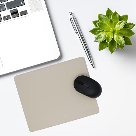 Leather Mouse Pad - Wood Mouse Pads with Stitched Edge,PU Non-Slip Mouse Mat,Double Side Mousepad,Waterproof Gaming Mouse Pad for Desk,Laptop,Office & Home,10.2" x 8.3",1 Pack (Beige)