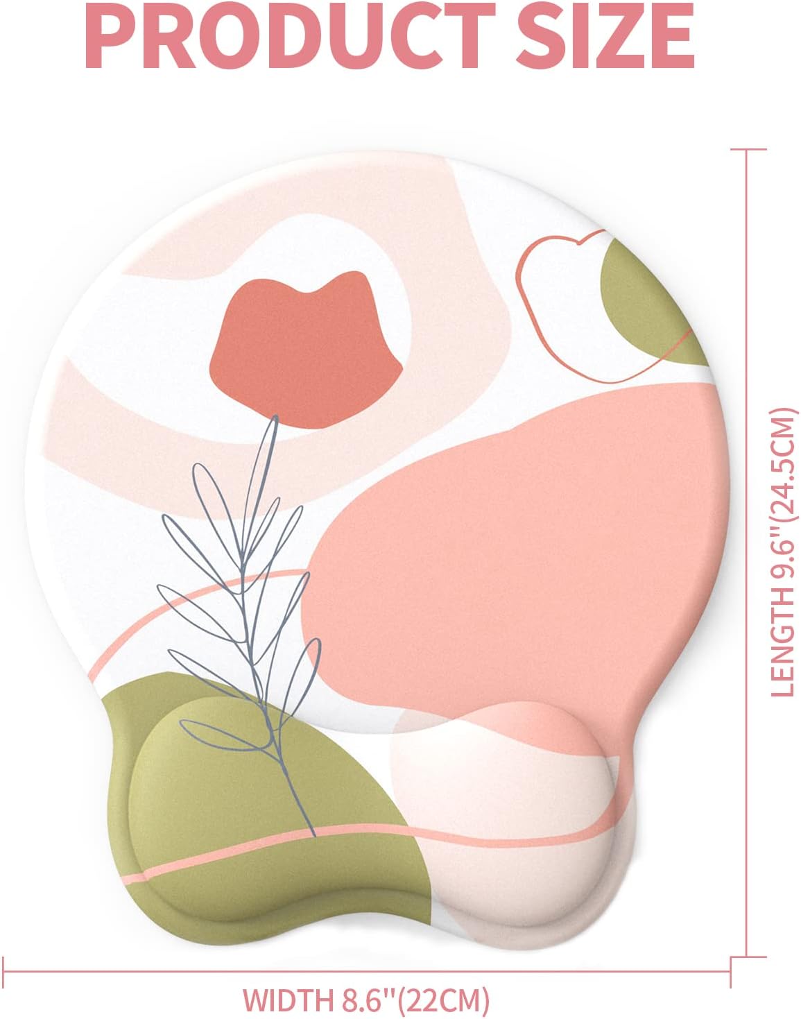 Mouse Pad with Wrist Rest, Comfortable Computer Mousepad with Gel Wrist Support Smooth Surface and Non-Slip PU Base for Pain Relief, Laptop, Office & Home (Rose)