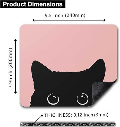Cute Kitten Mouse Pad, Cat Mouse Pad for Kids Girls, Pink Kawai Mouse Pad, Anti-Slip Rubber Mousepad for Computer & Laptop, 9.5x7.9 inch, Black Cat