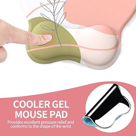 Mouse Pad with Wrist Rest, Comfortable Computer Mousepad with Gel Wrist Support Smooth Surface and Non-Slip PU Base for Pain Relief, Laptop, Office & Home (Rose)