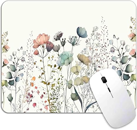 Mouse Pad, Beige Boho Mousepad, White Small Mouse Pad with Design, Cute Minimalist Flowers Mouse Pads, Esthetics Computer Laptop Mouse Mat for Desk, Gift for Women, 9.5 x7.9 inch