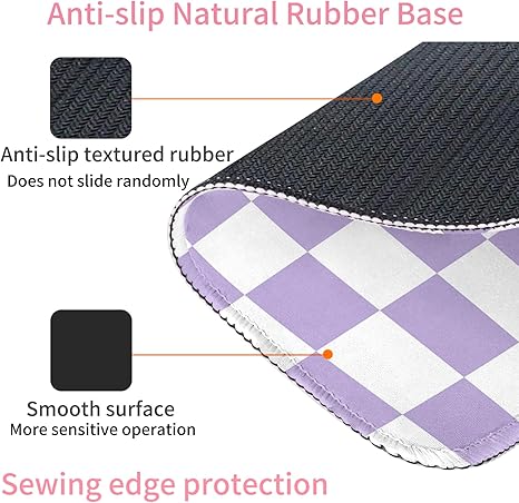 Pastel Purple Checkerboard Mouse Mat,Premium Textured Mouse Pads for Office Laptop,Washable Square Aesthetic Mousepads with Extended Stitched Edges Non Slip Rubber Base 9.5"x7.8"x0.12" Inch