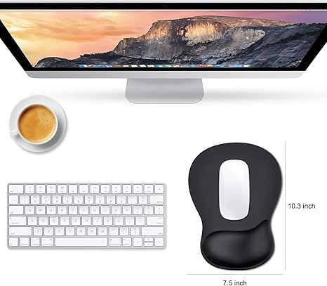 Gel Wrist Rest Mouse Pad Ergonomic Office Mousepad with Wrist Support-Non-Slip, Design Desk Accessories Mat for Home Game Decor School Office Wave Black