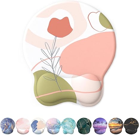 Mouse Pad with Wrist Rest, Comfortable Computer Mousepad with Gel Wrist Support Smooth Surface and Non-Slip PU Base for Pain Relief, Laptop, Office & Home (Rose)