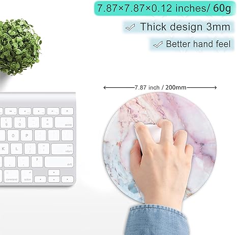 Marble Round Mouse Pad Pink Marble Customized Premium-Textured Washable Desktop Protection Mouse Mat with Non-Slip Rubber Base 7.87×7.87×0.12 inches, Pink Marble