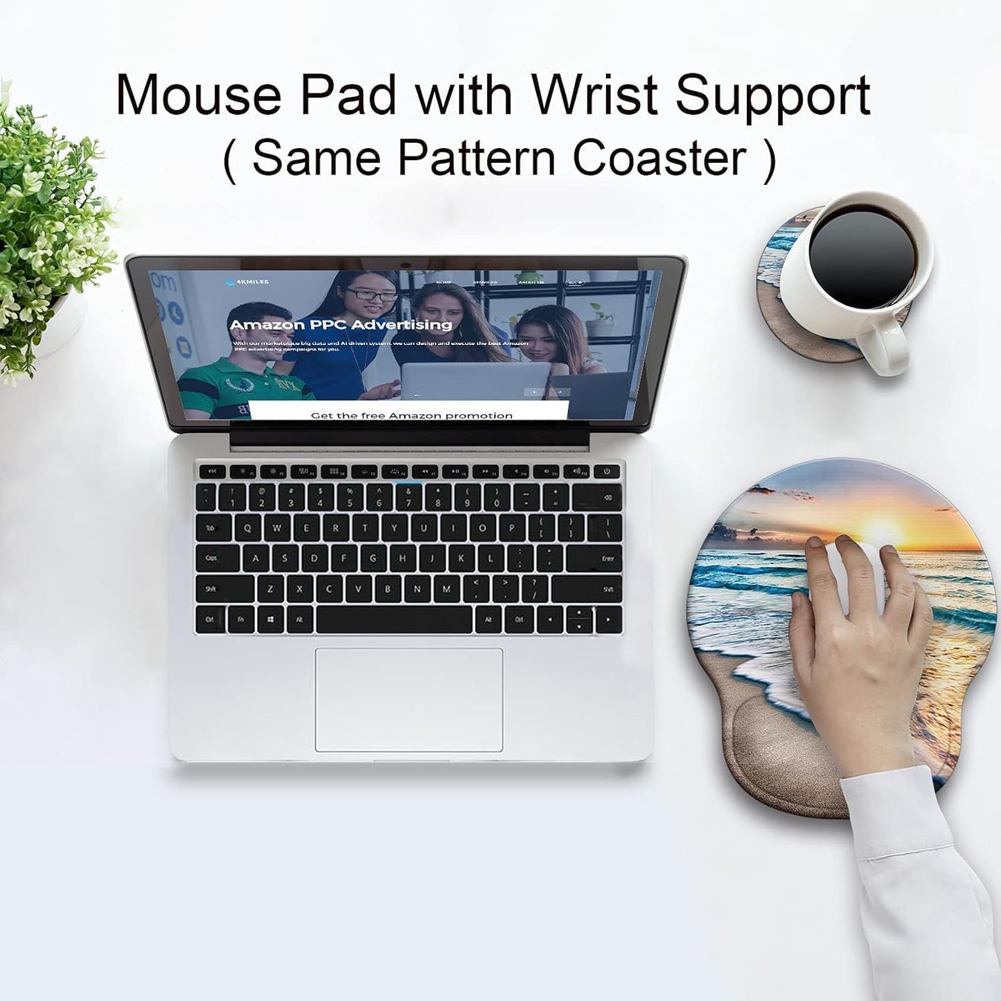 Ergonomic Mouse Pad with Wrist Support Rest,Large Mousepad Gel Wrist Rest, with Coaster Non-Slip & Pain Relief for Computer, Desk, Home&Office-Beach