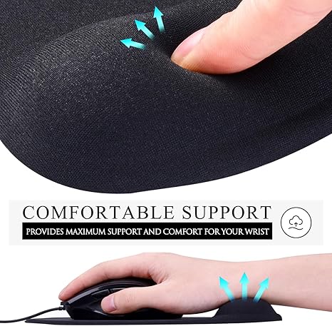 Mouse Pad, 2 Pack Ergonomic Mouse Pads with Comfortable Gel Wrist Rest Support and Smooth Cloth, Non-Slip PU Base for Easy Typing Pain Relief Durable and Easy to Clean Small Black