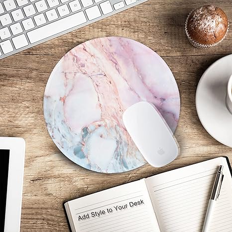 Marble Round Mouse Pad Pink Marble Customized Premium-Textured Washable Desktop Protection Mouse Mat with Non-Slip Rubber Base 7.87×7.87×0.12 inches, Pink Marble