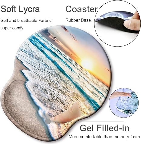 Ergonomic Mouse Pad with Wrist Support Rest,Large Mousepad Gel Wrist Rest, with Coaster Non-Slip & Pain Relief for Computer, Desk, Home&Office-Beach
